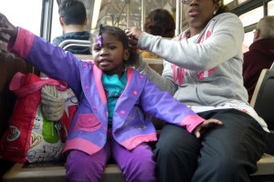 bus hairstyling girl, San Francisco